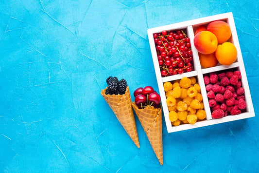 Mixed fruits. Fruits in ice cream cone