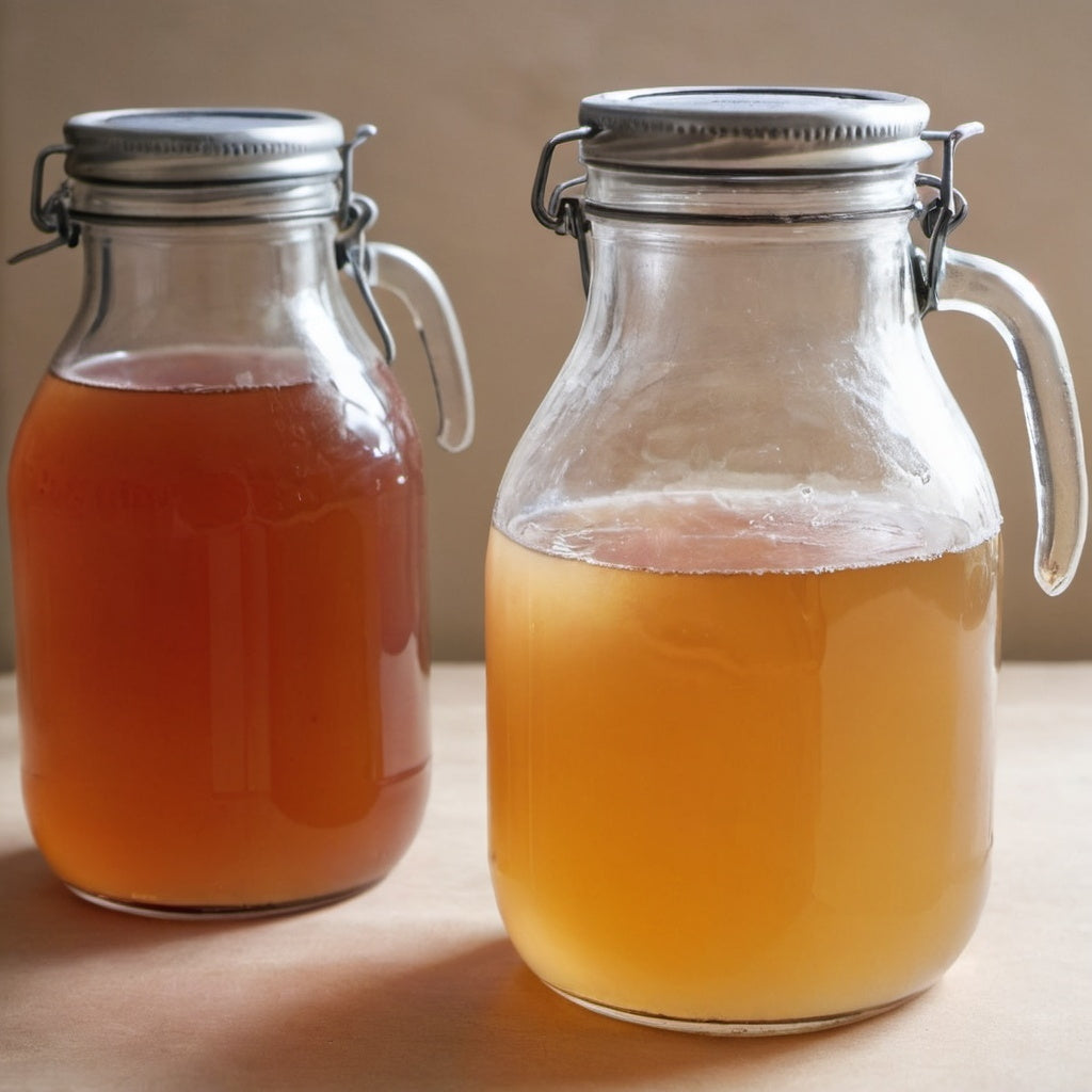 Fermented tea drink in jars